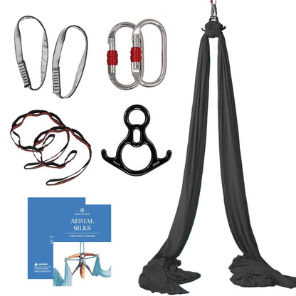 Aerial Silks Starter Kit, 9 Yards, Aerial Yoga Hammock, Hardware - color: Black