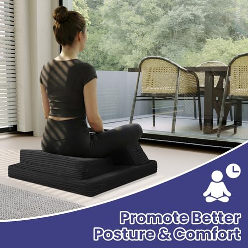 Meditation Cushion, Meditation Mat with Knee Support, Black - color: Black, size: 24X24X2 Inch