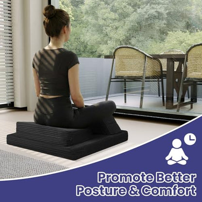 Meditation Cushion, Meditation Mat with Knee Support, Black - color: Black, size: 24X24X2 Inch