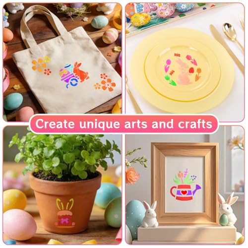 72 Pcs Easter Day Stencils for Painting Set, Reusable Eggs Rabbit Carrot Cute Painting Templates - Stencil Crafts Drawing Templates for DIY Scrapbook, Home Wall Murals, Canvas Wood Signs - style: Easter Day