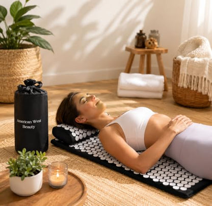 Acupressure Mat & Pillow Set with Carry Bag | Natural Back & Neck Relief | Full Body Acupuncture Massage Mat for Relaxation, Circulation & Better Sleep