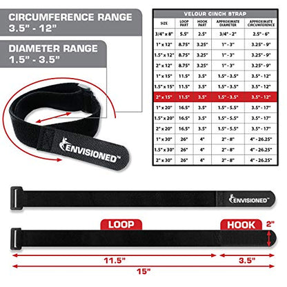 Velour Cinch Straps 2" x 15" - 6 Pack, Soft Touch Microfiber Reusable Hook and Loop - size: 2" x 15"