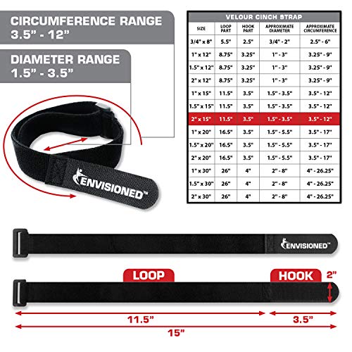 Velour Cinch Straps 2" x 15" - 6 Pack, Soft Touch Microfiber Reusable Hook and Loop - size: 2" x 15"