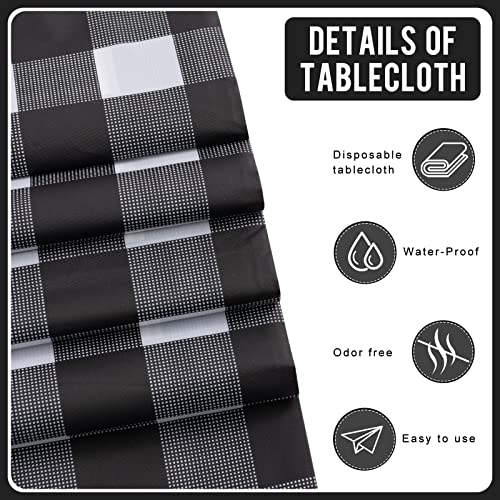 Eleclassi Black Gingham Checkered 12 Pack Premium Disposable Plastic Tablecloth 54 x 108 in - Party Plastic Table Cloth Disposable Tablecloth for Rectangle Tables Up to 8 Ft - Plastic Table Cover - color: Black Checkered, size: 12 Pack Rectangle