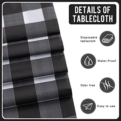 Eleclassi Black Gingham Checkered 12 Pack Premium Disposable Plastic Tablecloth 54 x 108 in - Party Plastic Table Cloth Disposable Tablecloth for Rectangle Tables Up to 8 Ft - Plastic Table Cover - color: Black Checkered, size: 12 Pack Rectangle