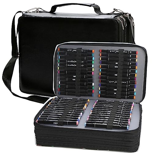 224 Slots Marker Case Lipstick Organizer Markers Holder Marker Organizer | PU Leather Marker Bag for Markers, Pencils, Crayons and Sketch Markers or Other Art Supplies (Black, 224 Slots) - color: Black