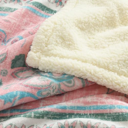 Boho Chic Sherpa Fleece Throw Blanket with Ultra-Soft Cozy Lining,Bohemian Patterned Throws for Sofa,Couch,Bed - color: Boho-pastel Pink, size: 60" x 80"