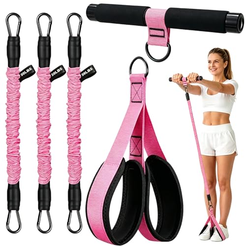 Upgraded Pedal Resistance Band with Handle, Thickened Latex Tubes and Soft Foam Fabric Foot Pedal, Abdomen, Waist,Core/ABS, Arm, Leg,Arms Equipment Gift for Women,Physical Therapy - color: 3-Tube Pink