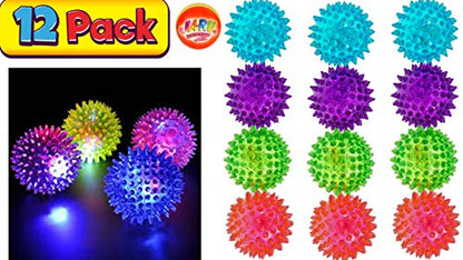 JA-RU Light Up Spiky Balls for Kids (12 Pack) – Light Up Bouncy Balls, Spiky Fidget Toys, Sensory Bin Filler, Stress Relief Toy, Bulk Party Favors – 695-12p - size: 12 Pack of Spike Balls