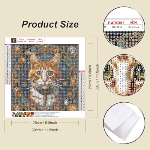 Reluohuo Diamond Art Kit for Adult Cat Full Drill Diamond Painting Kit | Diamond Art Kit for Beginner Round Full Drill Acrylic, DIY Art Craft for Wall Decor Holiday Gifts 12x12 Inch - color: Cat3