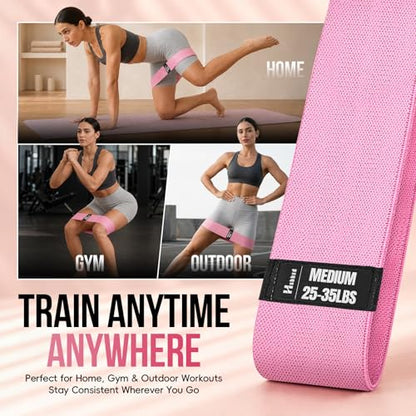 Fabric Resistance Band Set with Exercise Guide, 3 Levels for Hip and Glute - color: gray, pink, green