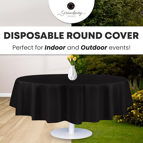 Grandipity Plastic Table Cloth Disposable 12 Pack 84" Round Black | Plastic table covers, durable disposable tablecloths, fade and tear-resistent table cover for party, event - color: Black, size: 84in. Round