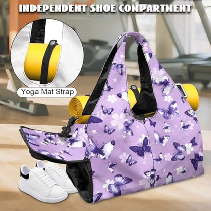 Yoga Mat Bag for Men Women Canvas Yoga Mat Carrier Take In Out Mat Easily for Beach Swim Bags Pool Sports Gym - color: Butterfly blue