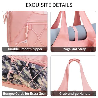 Handbag for Women Yoga Bag Large Capacity Yoga Pad Buckle with Shoe Compartment Water Bottle Sports Gym Bag Travel - color: A02-pink