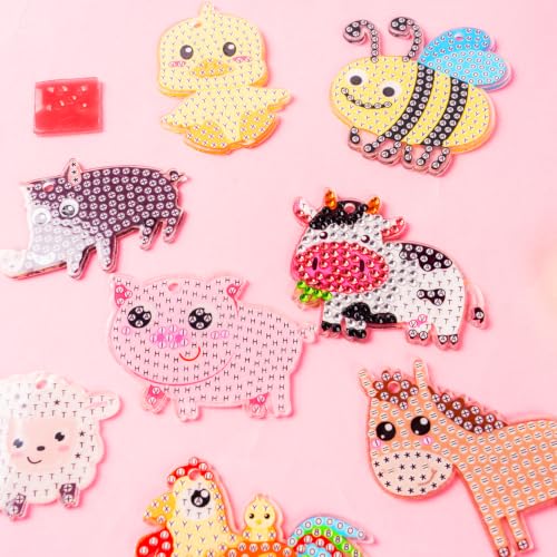 Labeol Arts and Crafts for Kids - Creat Your Own GEM Keychains-5D Diamond Painting by Numbers GEM Kits for Kids Girls Toddler Age 6-7 6-8 10-12 - style: Farm