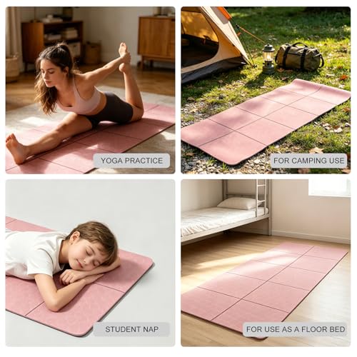 Foldable 8mm Thick Wide Yoga Mat Double-Sided Non Slip w/Carry Bag - color: blue