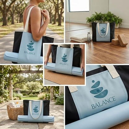 Large Canvas Yoga Tote Bag with Yoga Mats Bags Carrier Dark Gray Eco Friendly Cotton Shoulder Bag for Pilates, Gym, Beach, Groceries & Travel YG08