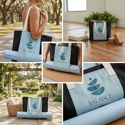 Large Canvas Yoga Tote Bag with Yoga Mats Bags Carrier Dark Gray Eco Friendly Cotton Shoulder Bag for Pilates, Gym, Beach, Groceries & Travel YG08