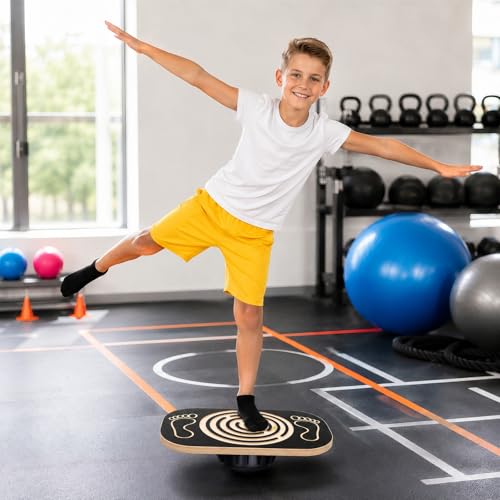Wooden Balance Board Maze, Wobble Balance Board for Kids and Adults, for Core Strength Training, Leg Workout, Physical Therapy, Fitness, Skateboarding with Labyrinth