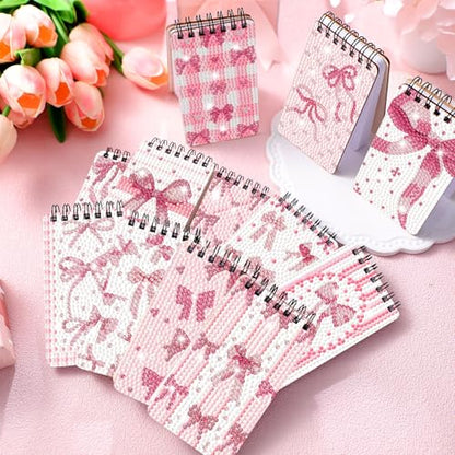 Fuyoooo 12 Pcs Pink Bow Diamond Art Notebook for Adults, 4.72 x 2.83 Inch | Coquette Bow Diamond Art Kits, Bowknot DIY Cover Notebook Diamond Painting for Beginners, 5d Journal Notepad Accessories - style: Pink Bow
