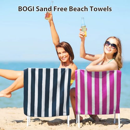 BOGI Microfiber Beach Towel Set for Travel Bath Beach Swim Gym Yoga（L 63''x31.5''） - color: Hpink Stripe, size: L:63"x31.5" with 16"x16"