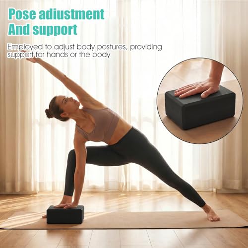 4 Pack Yoga Blocks, High Density EVA Foam Blocks for Strength, Flexibility and Balance, Non-Slip Surface for Yoga, Pilates, Meditation (8.9x6.7x3 Inches, 2 Black + 2 Gray)