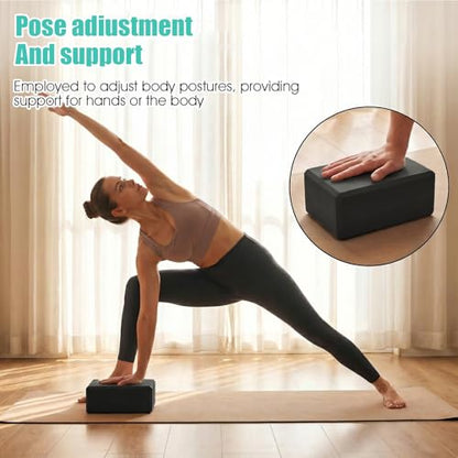 4 Pack Yoga Blocks, High Density EVA Foam Blocks for Strength, Flexibility and Balance, Non-Slip Surface for Yoga, Pilates, Meditation (8.9x6.7x3 Inches, 2 Black + 2 Gray)