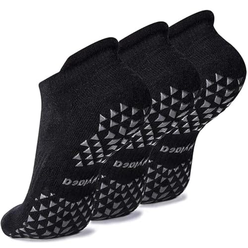 Hylaea Unisex Non Slip Socks with Grip for Yoga, Hospital, Pilates, Barre | Ankle, Cushioned | Breathable Cotton, Thick Cushioned Sole, Anti-Slip, Ankle Protection, Men Women, Ideal for Yoga, Barre, Hospital & Home Use - color: 3 Pairs Black, size: Small-