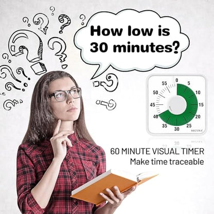 Secura 7.5 Inch Visual Timer, 60 Minute Oversize Visual Countdown Timer for Kids and Adults, Durable Mechanical Time Management Tool (Green) - color: Green