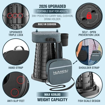 NUMANU XXL Collapsible Stool, 3-in-1 Cushion + Bag, 1000 lbs, Square - size: XXL Square (Stool & 3IN1 Carry Bag)