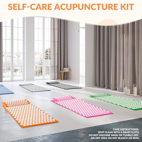 Fitvids Acupressure Mat and Pillow Set for Back/Neck Pain, Acupuncture Products to Relieve Muscle Fatigue, Improve Insomnia for Sedentary People, Acupuncture Eases Stress, Massage Mat, Orange - style: Orange
