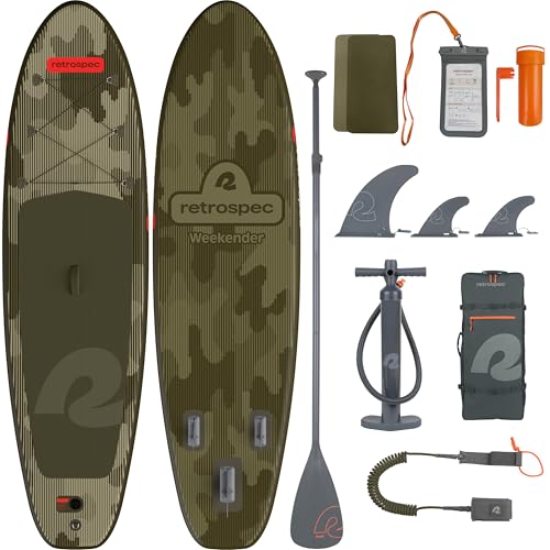 Retrospec Weekender Inflatable Stand Up Paddle Board Includes Paddle, Pump, and Accessories 10’6” Lightweight iSUP, Puncture Resistant Inflatable Paddle Board for Adults - color: Wetlands Camo