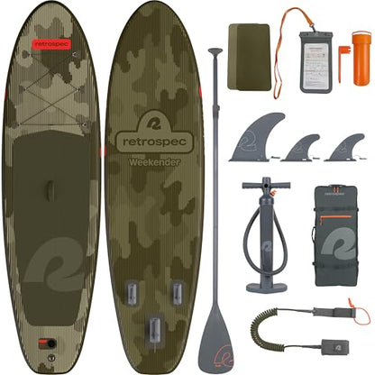 Retrospec Weekender Inflatable Stand Up Paddle Board Includes Paddle, Pump, and Accessories 10’6” Lightweight iSUP, Puncture Resistant Inflatable Paddle Board for Adults - color: Wetlands Camo