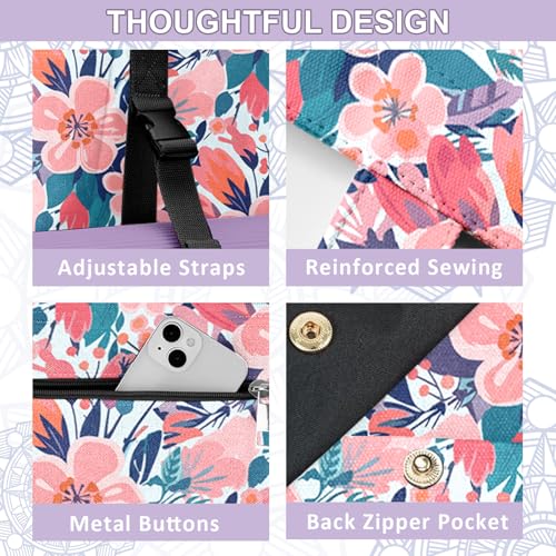 Yoga Bag for Women, Large Canvas Yoga Mat Tote Bag with Yoga Mat Carrier | Large Mat Pocket Fitness Tote for Pilates, Gym, Travel, Office & Beach - color: Pink Flower