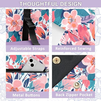 Yoga Bag for Women, Large Canvas Yoga Mat Tote Bag with Yoga Mat Carrier | Large Mat Pocket Fitness Tote for Pilates, Gym, Travel, Office & Beach - color: Pink Flower