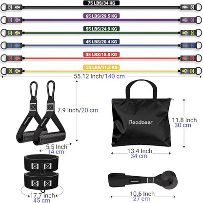 READAEER Resistance Bands, 10-150 LBS Exercise Bands with Handles, Ankle Straps & Door Anchor, Adjustable Workout Bands for Full Body Strength Training, Home, Gym & Travel - size: 25-300LBS