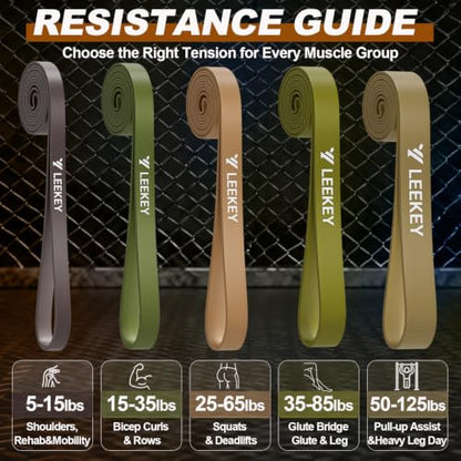 LEEKEY Resistance Bands for Pull Up Assist, Exercise & Workout Bands Set - color: 5-125LBS GREEN BROWN