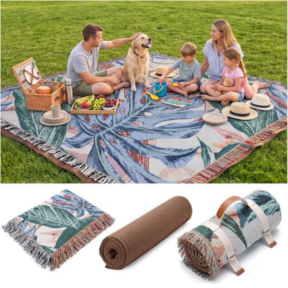 RYCHIC 2 in 1 Extra Large Outdoor Rug Picnic Blanket Camping Mat Lightweight Oversized Giant Turkish Boho Beach Mexican Serape Baja Cobijas Mexicanas para Mesa Stadium Outside Festival Grass Hammock - color: Boho Green