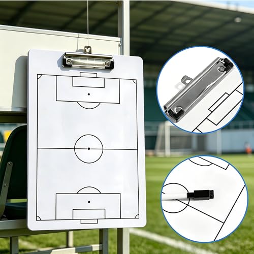 Soccer Coaching Board Dry Erase Soccer Tactics Clipboard Double Sided Coaching Board with Full and Half Field Layout, Soccer Strategy Board with Marker for Coaches - color: Soccer Coach Whiteboard