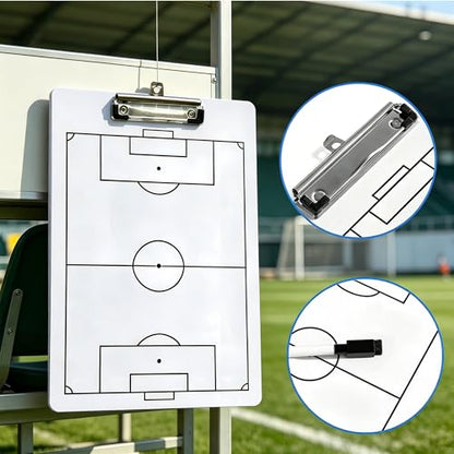 Soccer Coaching Board Dry Erase Soccer Tactics Clipboard Double Sided Coaching Board with Full and Half Field Layout, Soccer Strategy Board with Marker for Coaches - color: Soccer Coach Whiteboard