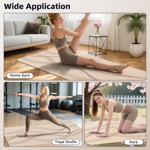 Yoga Mat High Density Exercise Mat, 76"x32"x0.27"Thick Wide & Large Yoga Mat for Women Men, Professional POE Workout Mat for Yoga, Pilates, Fitness & Stretching - color: Beige