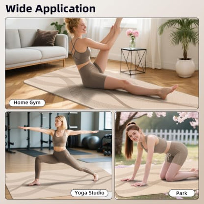 Yoga Mat High Density Exercise Mat, 76"x32"x0.27"Thick Wide & Large Yoga Mat for Women Men, Professional POE Workout Mat for Yoga, Pilates, Fitness & Stretching - color: Beige