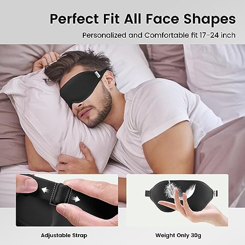 Audree Eye Mask for Sleeping - 3D Contoured 100% Sleep Mask Light Blocking | Eyemask for Women and Men, Zero Eye Pressure Night Blindfold | Soft Eye Cover - color: Black
