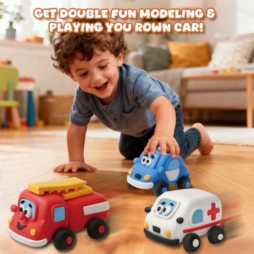 Air Dry Clay Kit for Kids - 3 Boxes Pull Back Car Making | Modeling Clay with Sculpting Tools, Base, Backing Board, Tutorial, Ultra Light & Soft, Creative DIY Arts and Crafts Toys - color: City Rescue Team