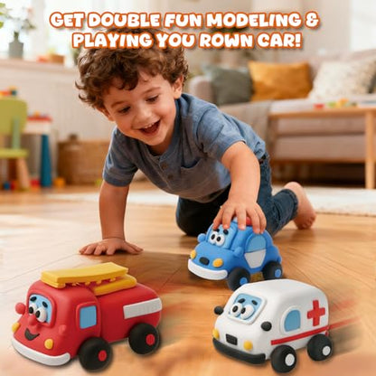 Air Dry Clay Kit for Kids - 3 Boxes Pull Back Car Making | Modeling Clay with Sculpting Tools, Base, Backing Board, Tutorial, Ultra Light & Soft, Creative DIY Arts and Crafts Toys - color: City Rescue Team