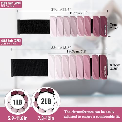 Ankle Wrist Weights for Women 2lbs/4lbs Pairs Adjustable Silicone Weights - color: Gradient Rose Mauve, size: 4 lbs Pair (2 lb Each)