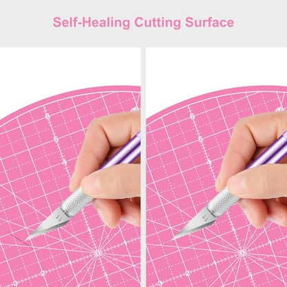 13"x13" Round Rotating Cutting Mat, Self Healing Mat with 360-Degree Rotation & Anti-Slip Base, Sewing Board Cutting Mat Perfect for Fabric Quilting Leather Hobby Project, Pink - color: Pink, size: 13"L x 13"W
