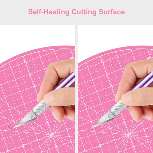 Headley Tools 13"x13" Round Rotating Cutting Mat, Self Healing Mat with 360-Degree Rotation & Anti-Slip Base, Sewing Board Cutting Mat Perfect for Fabric Quilting Leather Hobby Project, Pink - color: Pink, size: 13"L x 13"W