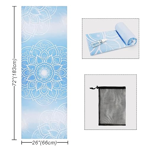 Yoga Mat Towel with Corner Pockets - Microfiber Yoga Towels for Hot Yoga Non Slip Moisture Wicking Sweat Absorbent, Mandala Yoga Towel Easy for Travel, Use in Hot Yoga, Bikram, Pilates and Fitness - color: Mandala Blue, size: 72"x26"