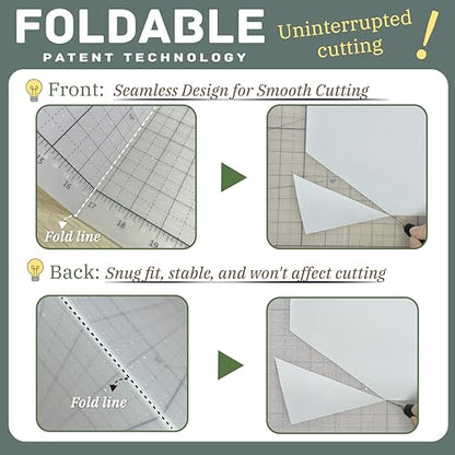 iMAT Flip Cutting Mat Note A1 Foldable Double-Sided Rose Pink | Inch grid front with cm dot back for dual-unit measuring. Large 24" x 36" workspace, ideal for crafts, sewing, and DIY
